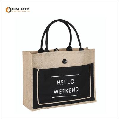 China Promotional Eco - Friendly Natural Jute Handled Jute Bags Tote Bags for sale