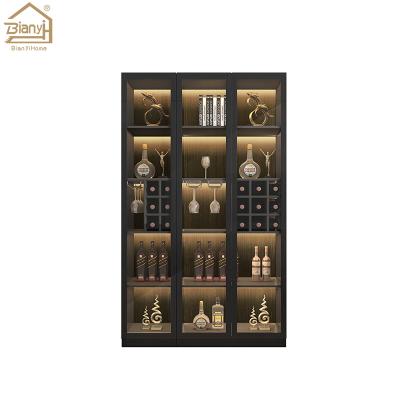 China Hot Sales Black Living Room Door Wine Display Revolving Glass Storage Cabinet for sale