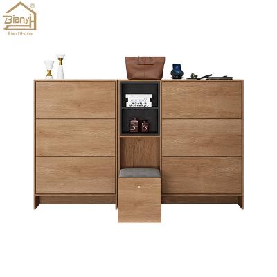 China Hot Sale Modern Wooden Shoe Cabinet (Height)Adjustable 3 Layers With Hidden Seat for sale