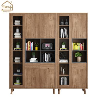 China Custom Foldable Luxury Home Office Living Room Light End Hign Wulnut Wood Storage Shelf With Glass Door for sale