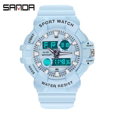 China New Fashion Trend Sports Watch Sanda 3037 Water Resistant Double Display Electronic Dial Large Unisex Luminous Watch for sale