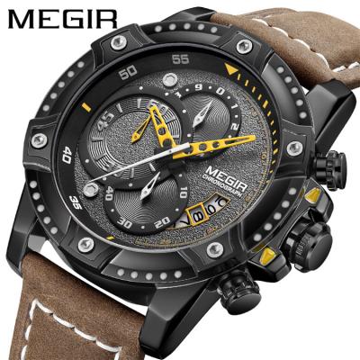 China MEGIR 2130 Date Automatic Mens Watches In Luxury Genuine Leather Quartz Man Watches Sports Wristwatches Multifunctional Men Wristwatches for sale