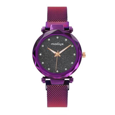 China 2019 Hot Purple Quartz Wrist Watch OEM Fashion Gold Star Clock Female Bracelet Watch Stainless Steel Magnet Strap for sale