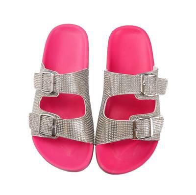 China CUSHIONING Pink Sparkle Sparkle-embellished Slides For Beach Diamante Bling Extinguishing Sandals Slippers for sale