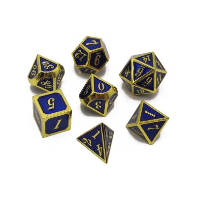 China Game Playing Dies DND Custom Metal 7pcs DND Game Dies Dark Blue With Gold Frame Heavy Dies Set For Board Game for sale