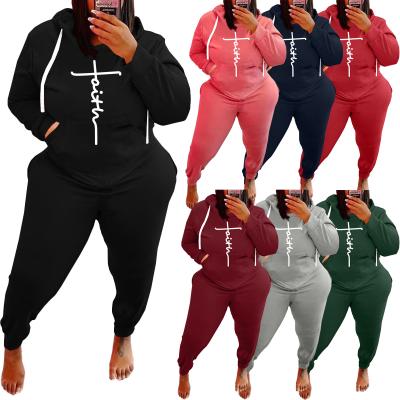 China High Quality Anti Wrinkle Anti-Wrinkle Hoodie And Jogging Pants Set Women Tracksuit Plus Size Oversized Sweatsuit Faith Print Sweatpants And Hoodie Set for sale