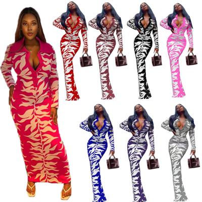 China Hot Selling Bulk Wholesale Anti-Static Maxi Dress Bodycon Fashion Print Anti-Static Maxi African Dress Maxi Dresses Turn Down Long Sleeve T-shirt for sale