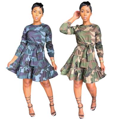 China Anti-Static Anti-Static Women Dress Sleeve Mini Womens Dress Fashion Casual Autumn Winter Dresses For Ladies Tiered Camouflage New Arrivals 2021 The Long for sale