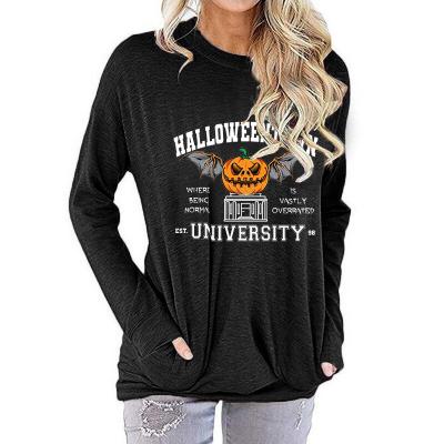 China Fashionable Autumn Women Anti-Wrinkle Tops Halloween Anti-Wrinkle Pumpkin Women Long Sleeve Tops Letter Printed Top Casual T-Shirts For Girls And Women for sale