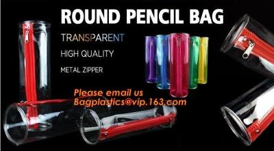 China Custom fashion transparent plastic clear round standing pvc zipper pencil case for school boys for sale