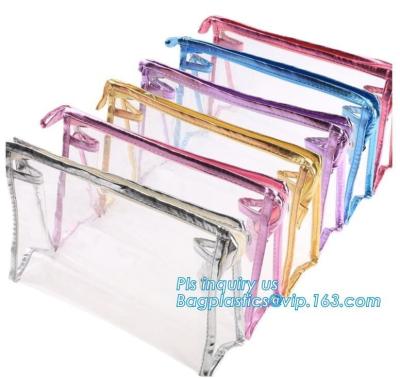 China Clear PVC Makeup Bag With Button Closure Slider Cosmetic Packaging Bags, cosmetic packaging slider bag with custom logo, for sale