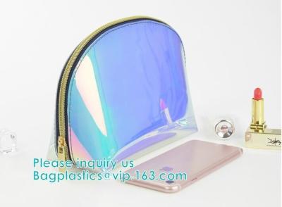 China Custom Laser holographic hologram sewing pvc bag pvc cosmetic makeup bag,Women's Metallic Silver Iridescent Holographic for sale