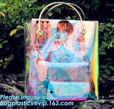 China la bolsa de asas de neón del bolso de la playa del laser que hace compras, bolsos coloreados de neón de la playa del bolso de la playa del PVC del verano, mujeres transparentes del bolso de la playa en venta