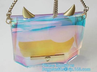 China laser PVC new material printing shoulder tote bag, Girls Shoulder Tote Beach Bag, Ladies Transparent PVC Beach Handbag for sale