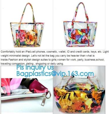 China Pvc Customized Women Clear Bag Waterproof Shoulder Bag With Cosmetic, pvc clear beach bags/ pvc shoulder bag factory for sale