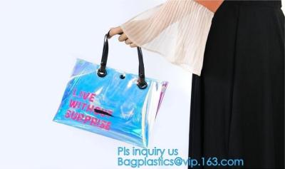 China Fashion Women Clear PVC Vinyl Beach Tote Bags Handbag With Handle, handbag tote bag with inner drawstring bag, CARRY BAG for sale