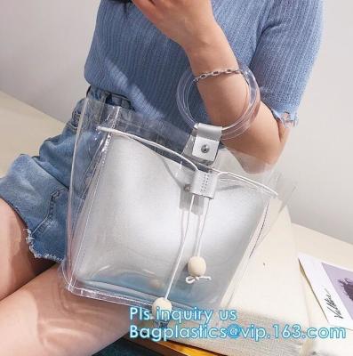 China El bolso que hace compras transparente del PVC, vinilo Tote Shopping Bag, las bolsas de asas reutilizables que hacen compras del PVC de la cremallera del PVC con lleva la manija, bolso en venta