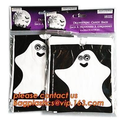 China Plastic Halloween Treat Gift Bags Christmas Candy Bags,50pcs Halloween treat bag/ PE bag/gift bag with opp bag and heade for sale