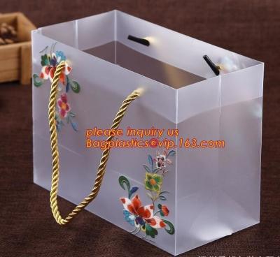 China Bolso largo modificado para requisitos particulares del regalo de los PP de la manija del estampado de plores cuadrado de la forma, florero, la bolsa de plástico disponible de la flor, folda plástico en venta