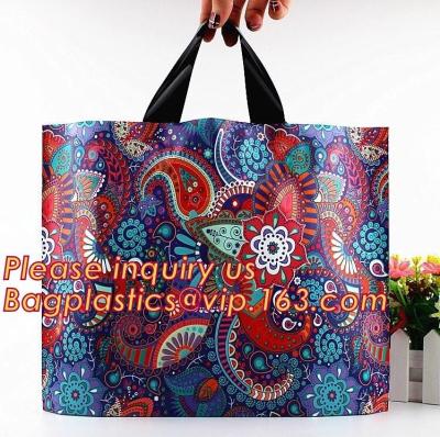 China Custom Printed Stand Up Block BottomSoft Loop Handle Plastic Carrier Shopping Bag，Plastic Soft Loop Handle Bag for Shopp for sale