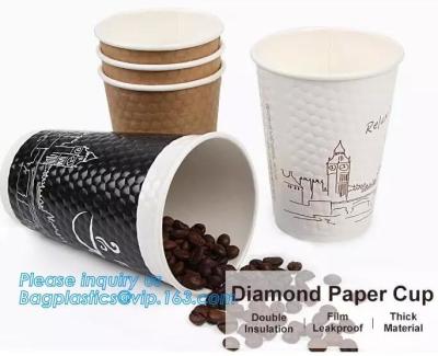 China Taza de papel de Diamon, aislamiento doble, material hermético, grueso de la película, taza caliente gruesa 12oz de papel de la bebida con la manija y Doubl en venta