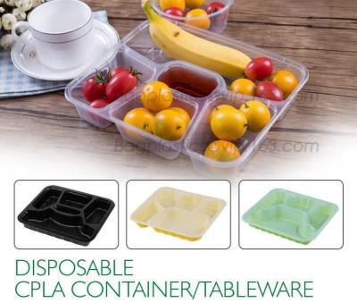 China Disposable corn starch plates biodegradable corn starch food container, Disposable PLA Serving Divided Lunch Tray for sale