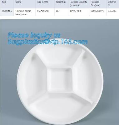 Chine Les plats écologiques de bagasse de canne à sucre montrent le plateau, 5 plats jetables de pulpe de canne à sucre de compartiments avec le couvercle, bagplastics à vendre