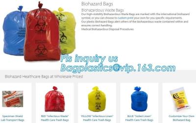 Chine Les déchets médicaux colorés mettent en sac des sachets en plastique de déchets de biohazard sur le petit pain avec le logo d'avertissement, réutilisation de surface plane colorée biohazar à vendre