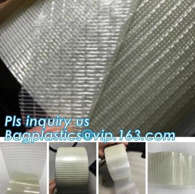 China Het tapijtband van het glasnetwerk, het netwerkband van de PET-folieglasvezel, de band van het Glasvezelnetwerk voor gips, 160 Mic Backing Fiberglass Double S Te koop