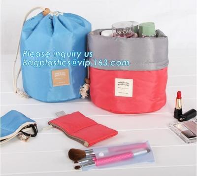 China waterproof big container cylinder cosmetic make up bag with 3 mini bags, cosmetic bag, make up bag, bagplastics bagease for sale