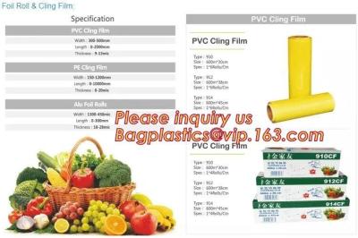 Cina La pellicola trasparente del PE, rotolo della stagnola di alluminio, aderisce film dell'involucro, la pellicola trasparente del PVC, la copertura dell'involucro dell'alimento fresco, pellicola trasparente del PE dell'involucro dell'alimento per il wra dell'alimento in vendita