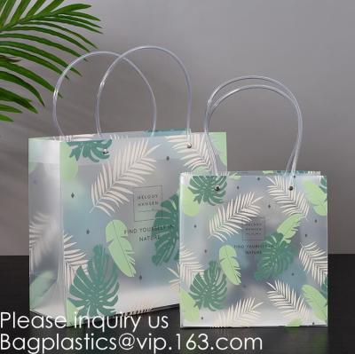 China Frosted Frosty Handle Carry Gift Package Biodegradable Shopping Bags Recycled Square Bottom Transparent Pvc for sale