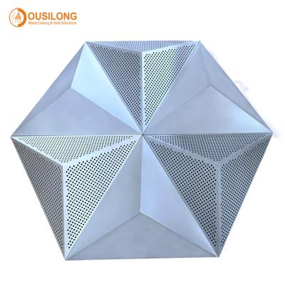 China Decorative Pressed Snap Clip In 3D Triangle Ceiling Acoustical Special Design Suspended Metal Panel for sale