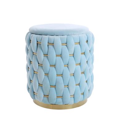 China Modern Hot Selling Nordic Stool Round Velvet Footstool Ottoman Gold Storage Seated Metal Base Stool for sale