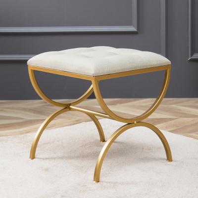 China Modern Custom Hot Sale Living Room Furniture Ottoman Modern Fabric Stool Canvas Stool With Metal Legs for sale