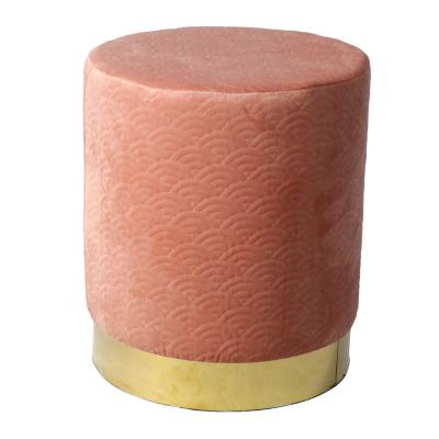 China Storage Home Gold Steel Base Round Vanity Velvet Footrest Fabric Stool Modern Seat Ottoman Stool With Good Price for sale