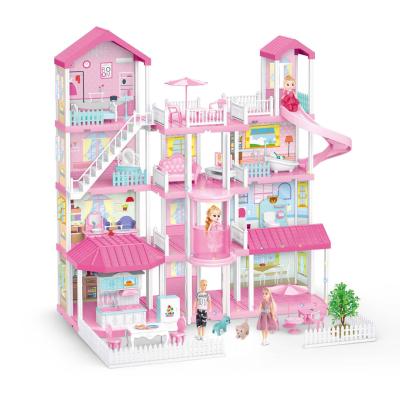 China 2022 Hot Selling Cartoon Toy Children's Play Big Dream Gabby Pink Plastic Doll House Set With Light For Girls for sale