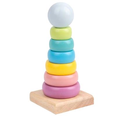 China Construction Toy Factory Price Manufacturer Supplier Wooden Housing Building Blocks Stacker Shapes Stacking Rainbow Block Toy for sale