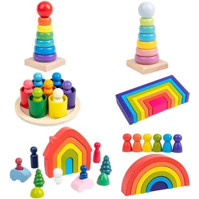 China DIY TOY Factory Direct High Quality Kindergarten Children Stacker Stacking Building Blocks Rainbow Block Toy for sale