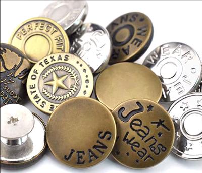 China Fashion Design Sustainable Metal Gold Logo Engraved Custom Sewing Leg Button For Garment And Jeans for sale