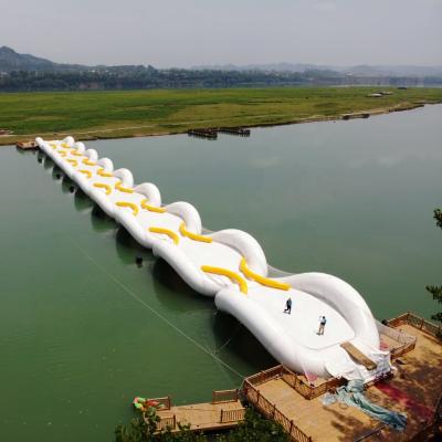 China Top Grade 1.1mm PVDF 135 Meters Long Inflatable Bridge Trampoline Bounce Deck for sale