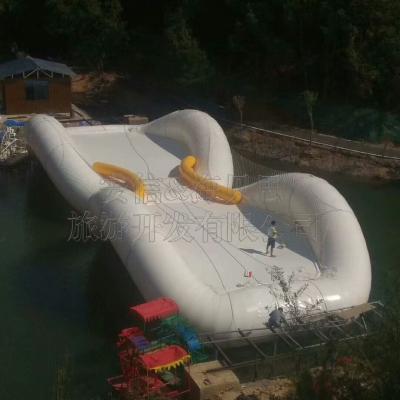 China Grade 1.1mm PVDF Topside 30 Meters Long Bridge Trampoline Inflatable Bounce Bridge On The River for sale