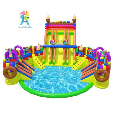 China NEW candy 2018 0.9mm pvc tarpaulin 0.9mm inflatable water park aqua inflatable soft moving park equipment for sale