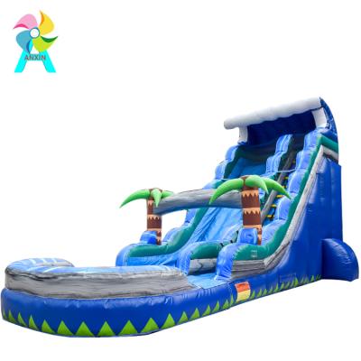 China Amusement park inflatable waterslide blue water color inflatable jungle water slide with ramp for sale