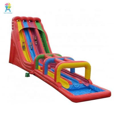 China PVC New Design Inflatable Rainbow Color Water Slide 3 Lanes Inflatable Water Park Slide On Sale for sale