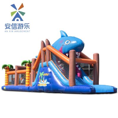 China Hot Selling PVC Shark-Themed Inflatable Bounce House Obstacle Course For Kids for sale