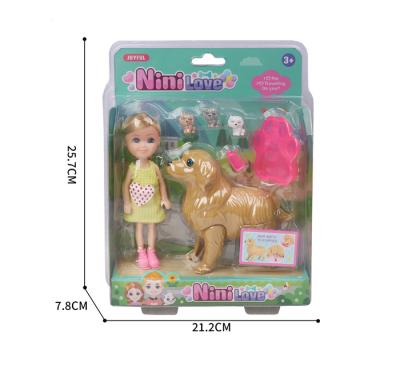 China Cartoon toy 6 inch doll kids pet doll dolls for girls toys with three puppies and a big dog for sale