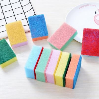 China Viable Colorful Double-Sided Double-Effect Stain Removal Sponge Scouring Pad Tableware Scrubber for sale