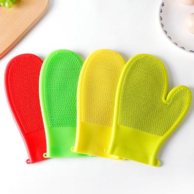 China Dish Wash Food Grade Silicone Heat Resistant Brush Scrubber Household Dish Cleaning Rubber Magic Gloves for sale