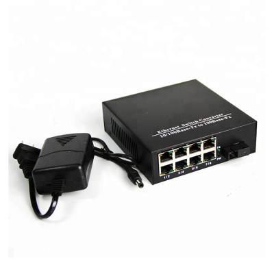 China Manufacturer Price Single Mode Fiber 1 Fiber 8 Single Port RJ45 Fast Ethernet Optical Media Converter 120x125x40mm for sale